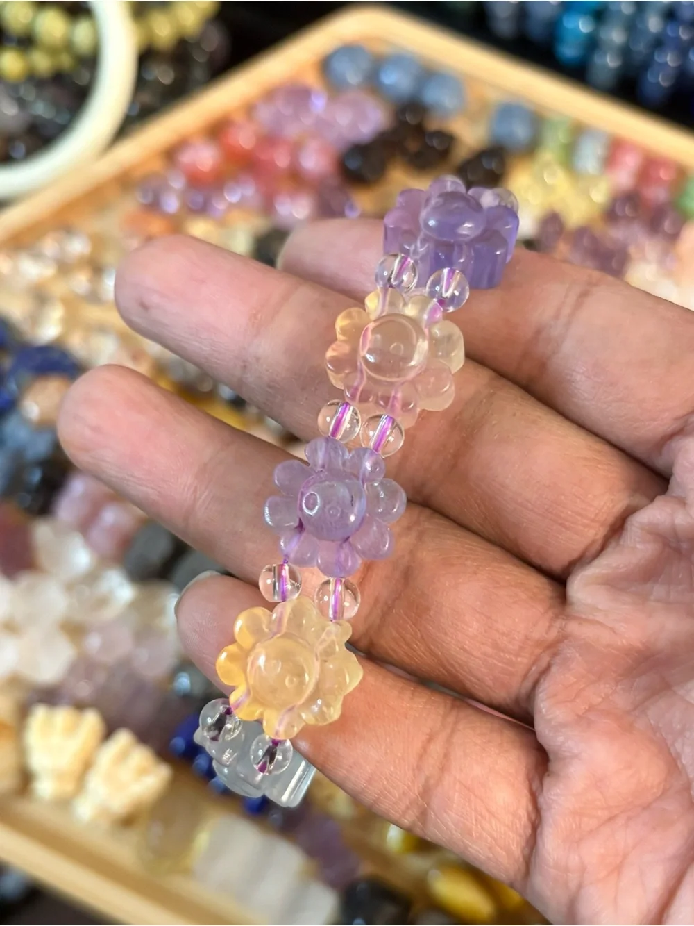 Rainbow Fluorite Smiley Face Crystal Bangle
